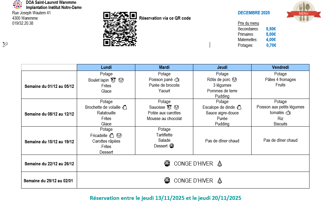 Réservation via le QR Code ci-dessus jusqu'au 28 septembre inclus ou via ce lien : https://forms.office.com/e/10MLF94yFf?origin=lprLink