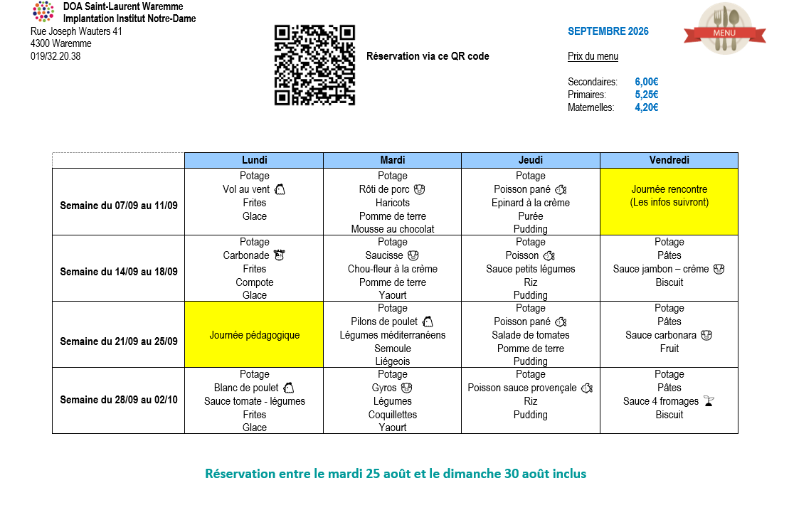 Réservation via le QR Code ci-dessus jusqu'au dimanche 30 août inclus ou via ce lien : https://forms.cloud.microsoft/e/8sPKPJvxi2?origin=lprLink